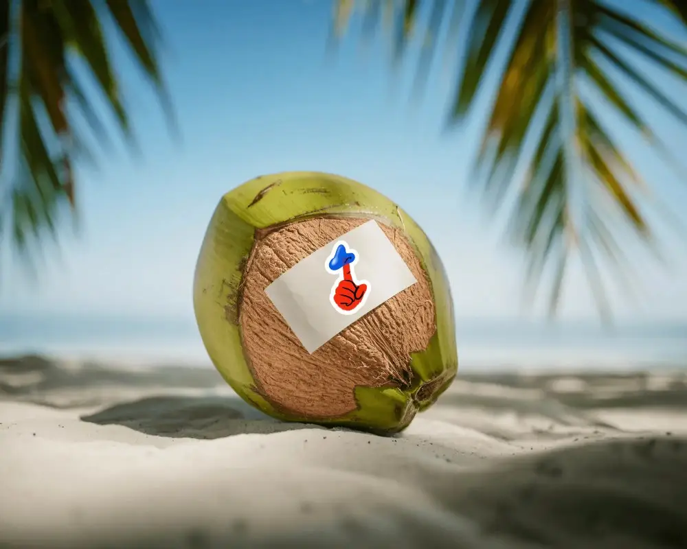 Blank Sticker Mockup On Coconut Beach Summer Vacation Tropical Paradise Palm Tree Shadows