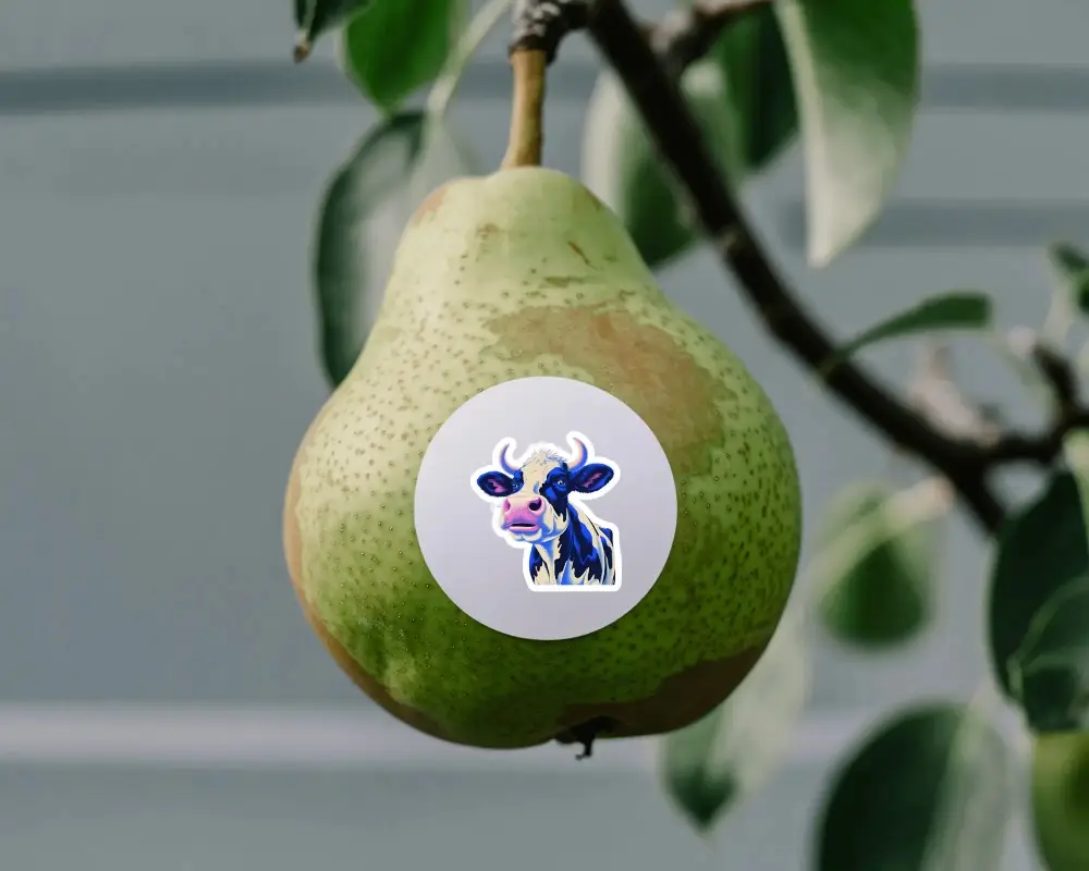 Round Sticker Mockup On Natural Hanging Fruit For Organic Branding And Packaging Design