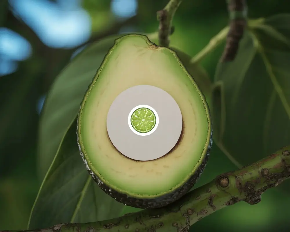 Avocado Sticker Mockup On Natural Tree Branch Closeup Display Design