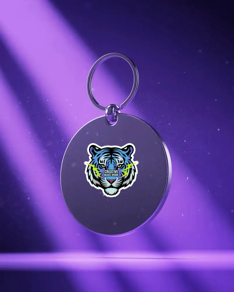 Custom Keychain Sticker Mockup With Realistic Shadow And Smooth Edged Round Design