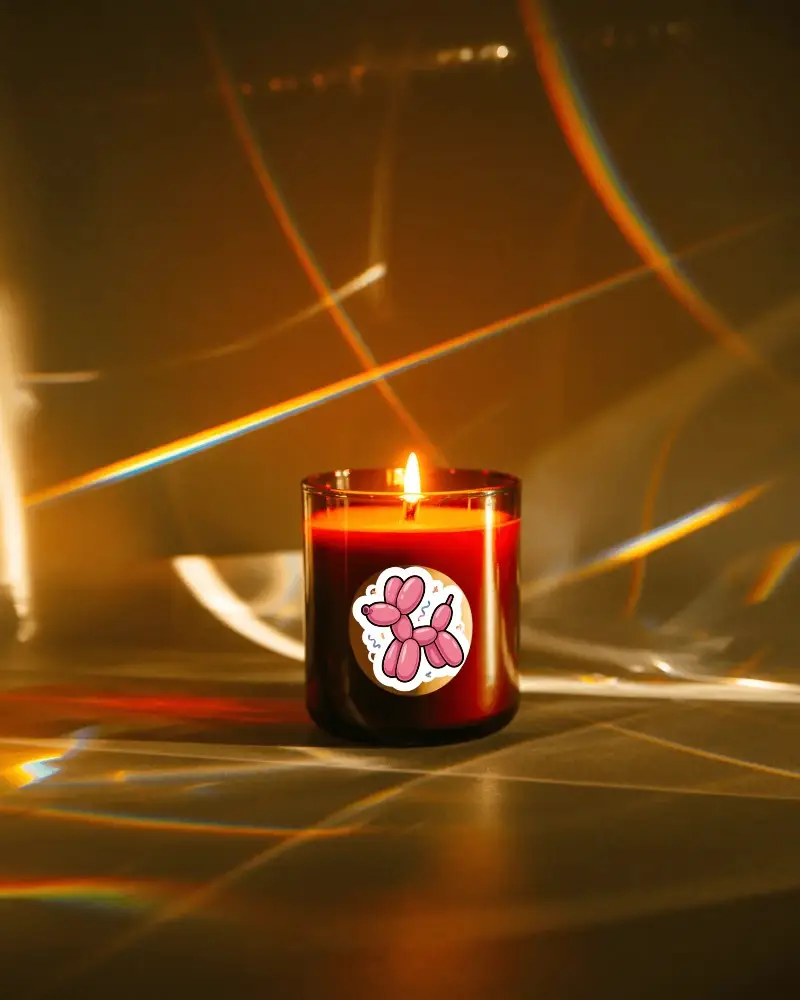 Minimalist Round Sticker Mockup On Glassy Candle With Light Reflections And Shadows