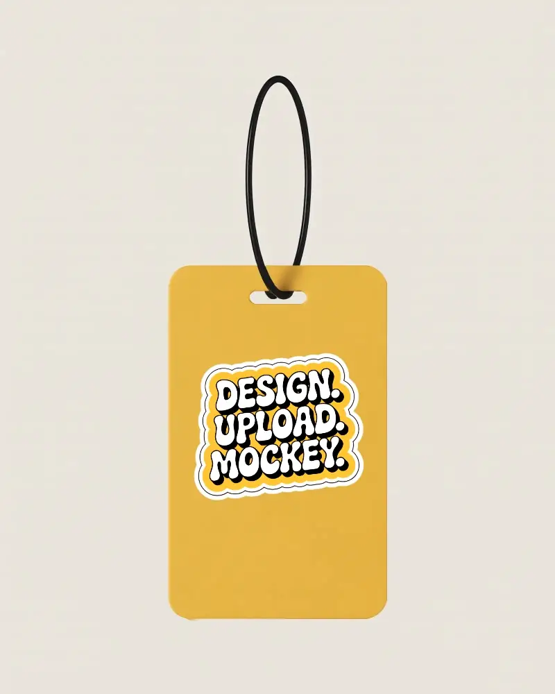 Simple Blank Hanging Sticker Mockup With Rounded Edges And Oval String For Design