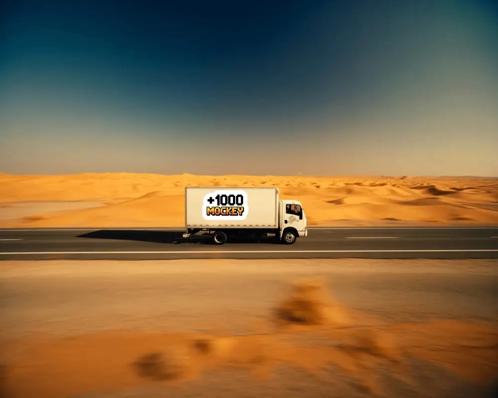 Long Haul Trucking Desert Route Commercial Transport Vehicle Moving Sticker Mockup