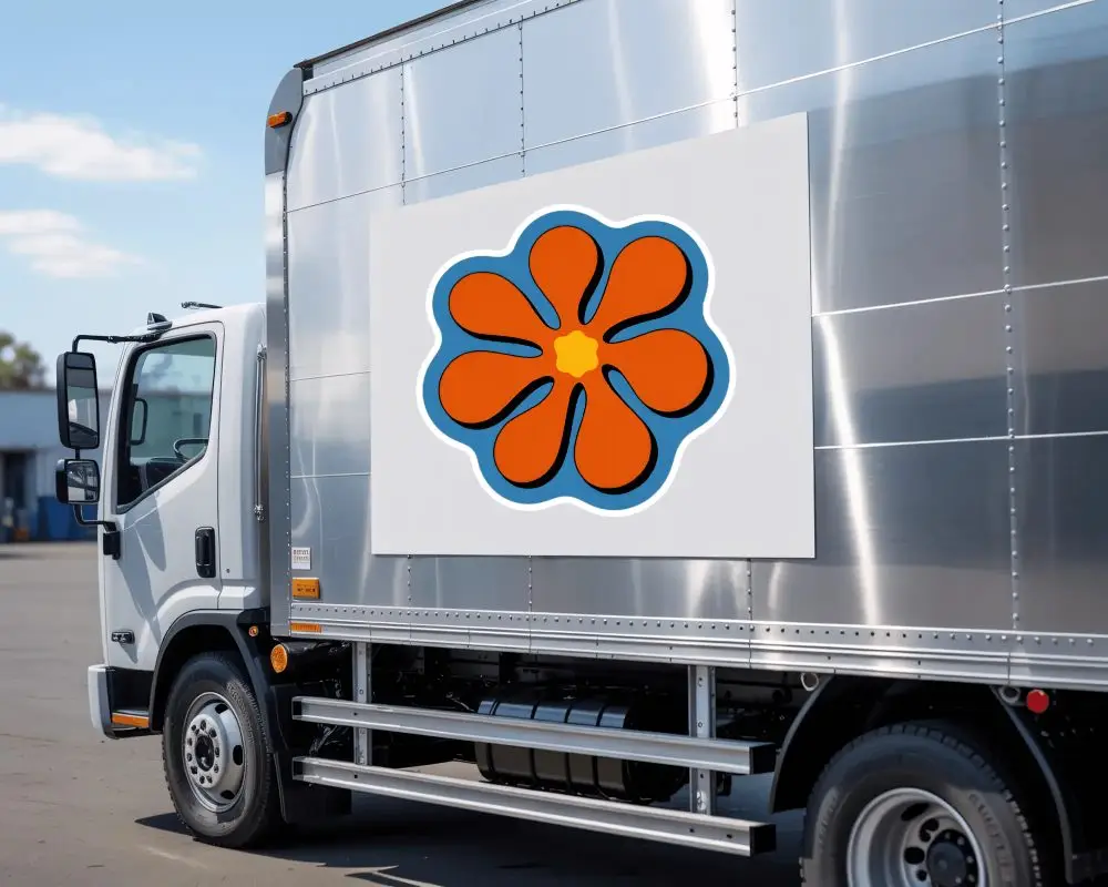 Large Blank Sticker Mockup On Box Truck Wall For Brand Advertisement Promotional Use