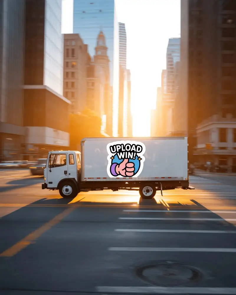 Fast Moving Box Truck On Busy City Road Business Shipping And Sticker Mockup