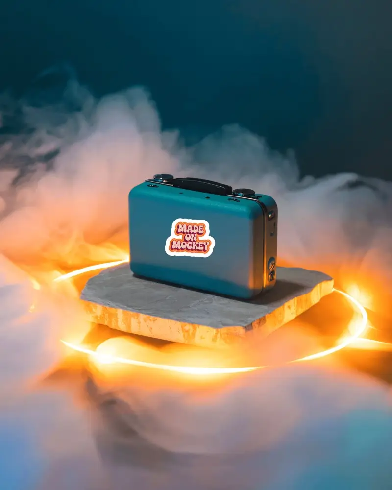 Sticker Mockups Abstract Product Setup With Modern Technology Aesthetic And Glowing Light Trail