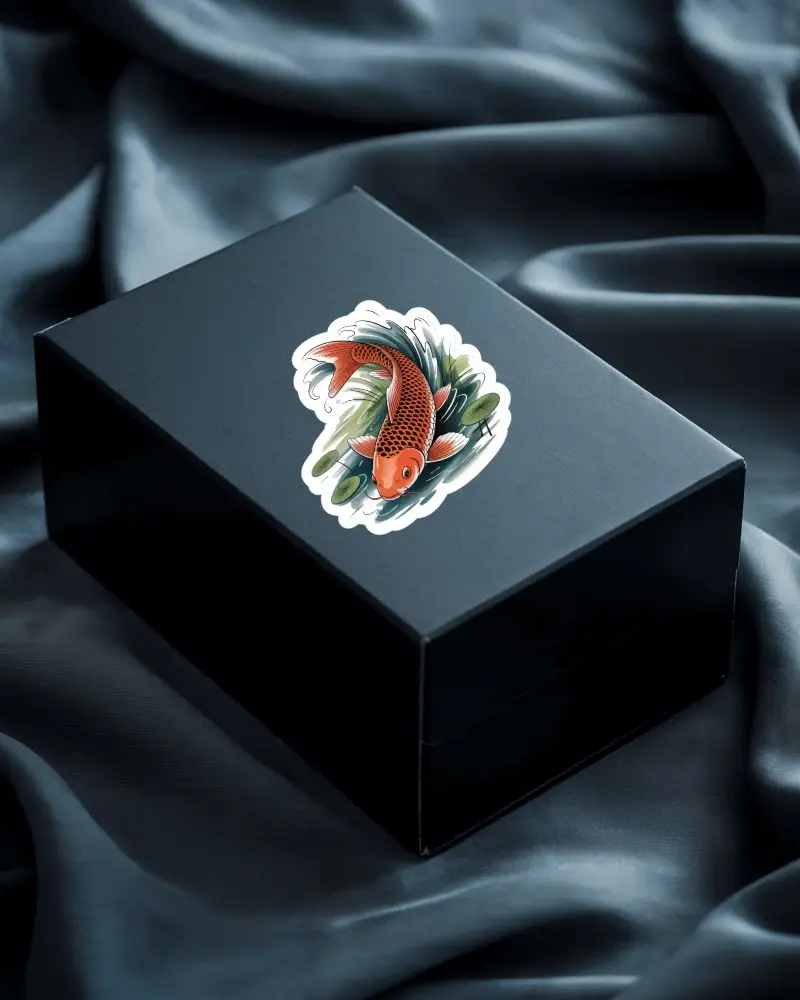 Luxury Box Sticker Mockup Blank Label On Matte Black Gift Box Soft Draped Fabric Background