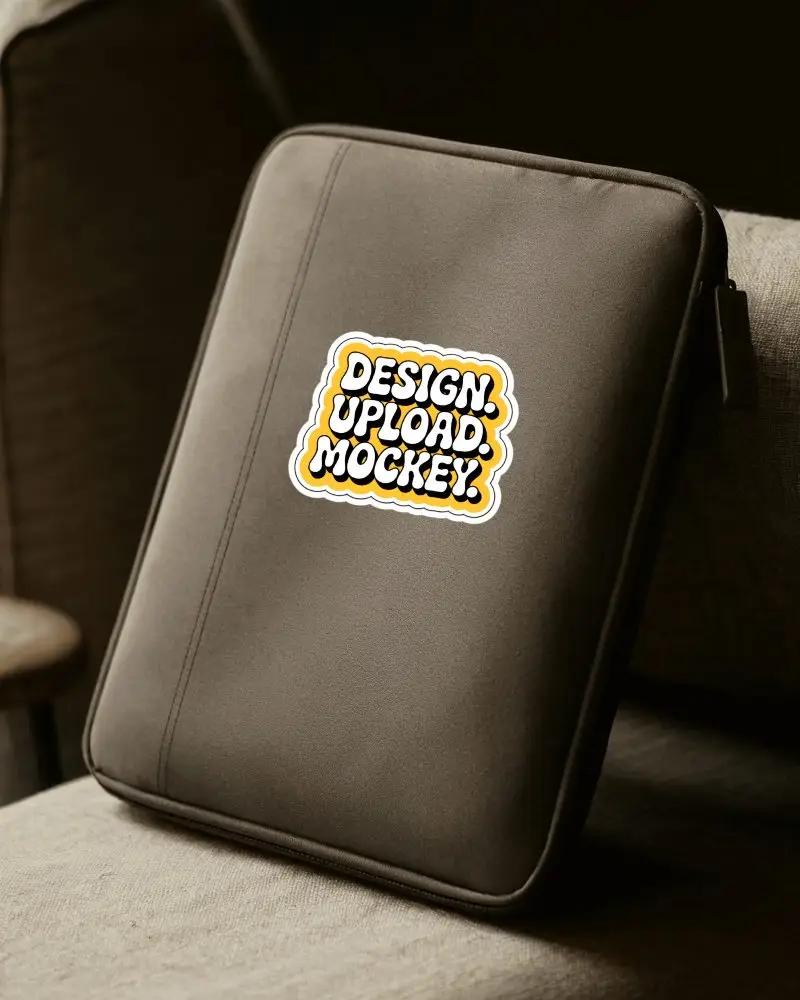 Laptop Sleeve Mockup Modern Neutral Fabric Pouch On Couch Clean Lifestyle Setting
