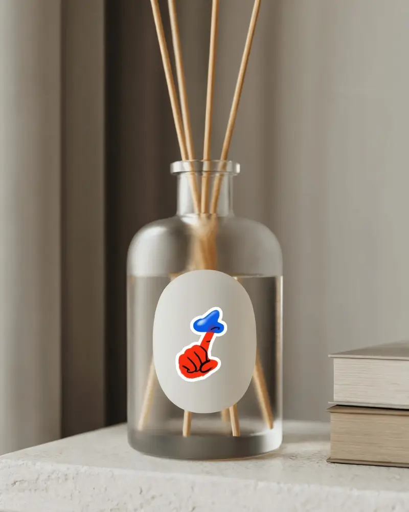 Reed Diffuser Sticker Mockup Oval Label On Glass Bottle Minimal Home Decor Natural Light