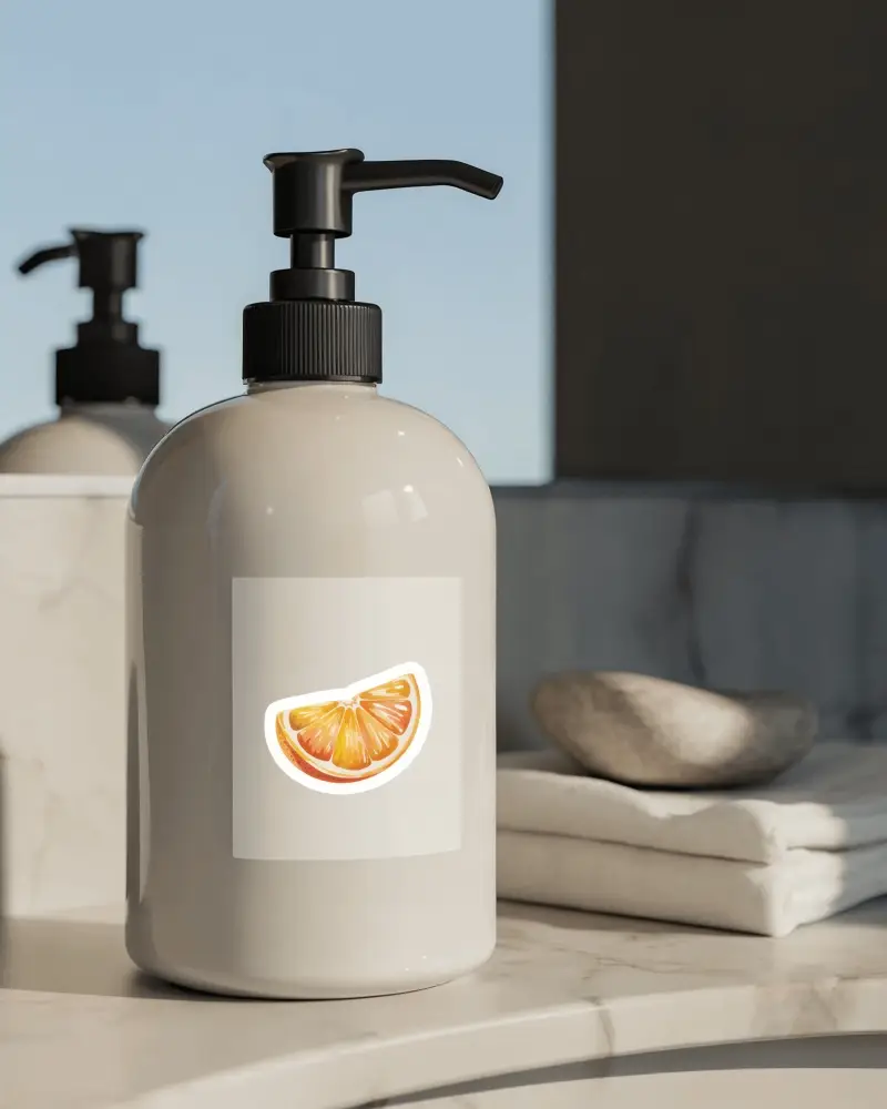 Cosmetic Bottle Sticker Mockup Plain Label On Refillable Pump Dispenser Clean Interior