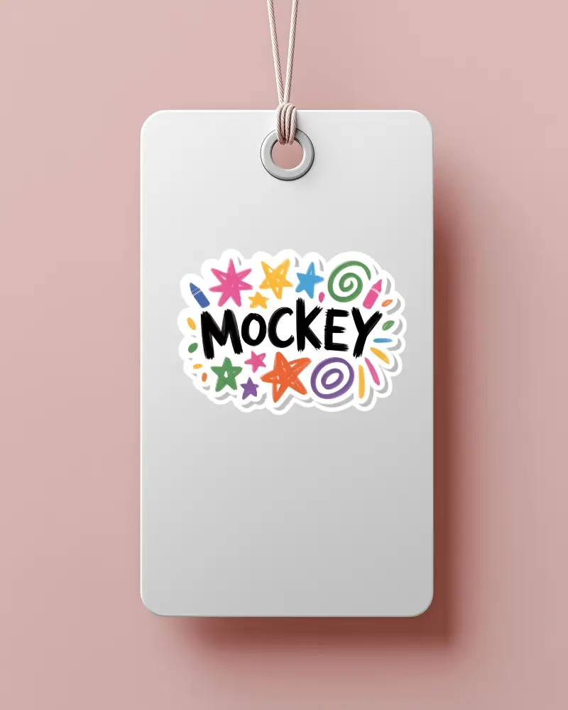 Hanging Tag Sticker Mockup Blank Rectangular Label With String On Soft Pink Background