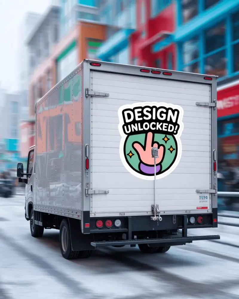 Logistics Delivery Truck Back Panel Sticker Mockup Fast Urban Transportation Branding Display