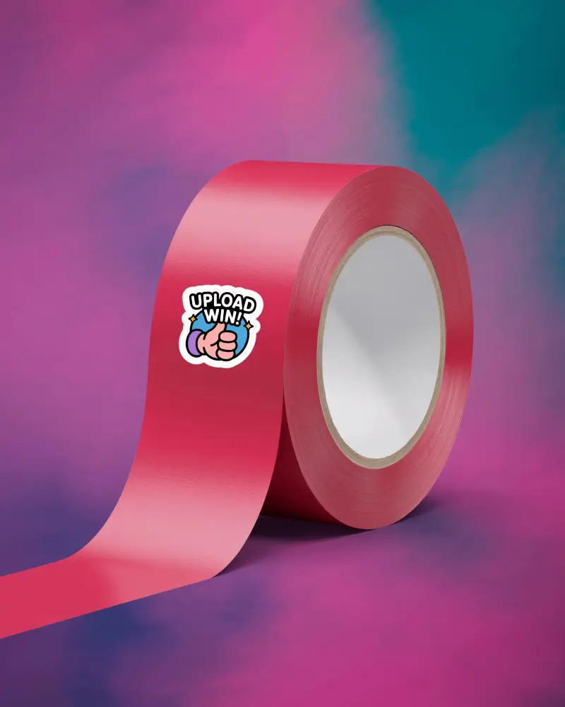 Rolled Adhesive Sticker Tape Mockup With Unrolled Strip On Colorful Gradient Studio Background