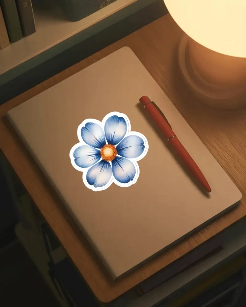 Minimalistic Desk Setup With Closed Notebook And Pen Under Soft Lighting Ambient Sticker Mockup