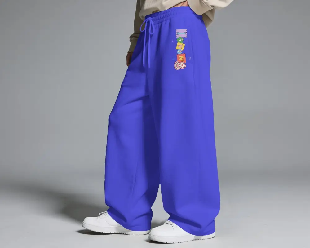 Wide Leg Sweatpants Mockup Side View Model Pose With Drawstring Waist And Minimal Studio Background