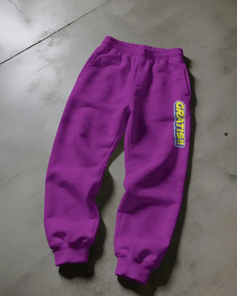 Concrete Floor Sweatpants Mockup Flat Lay Product Shot With Elastic Waistband And Fabric Folds