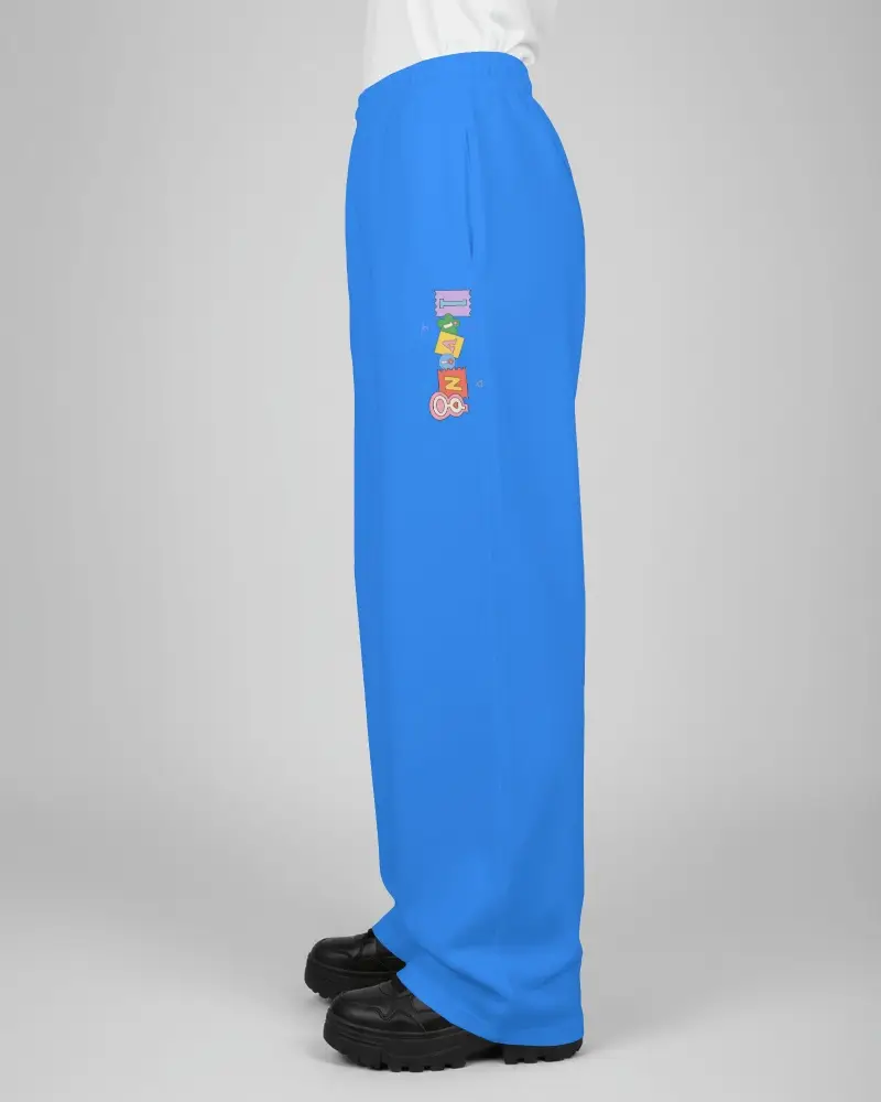 Side Profile Sweatpants Mockup Model Wearing Wide Leg Bottoms Elastic Waistband In Minimal Studio