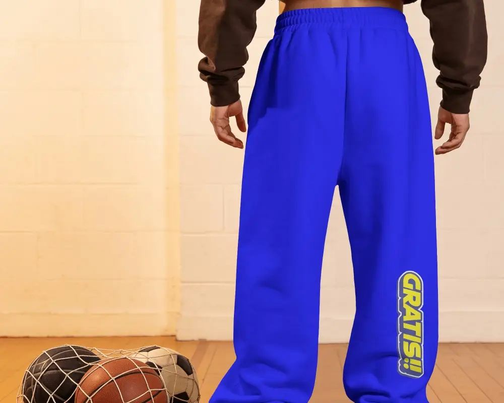 Indoor Basketball Sweatpants Mockup Back View Model Shot With Wide Leg Fit And Gym Floor Background