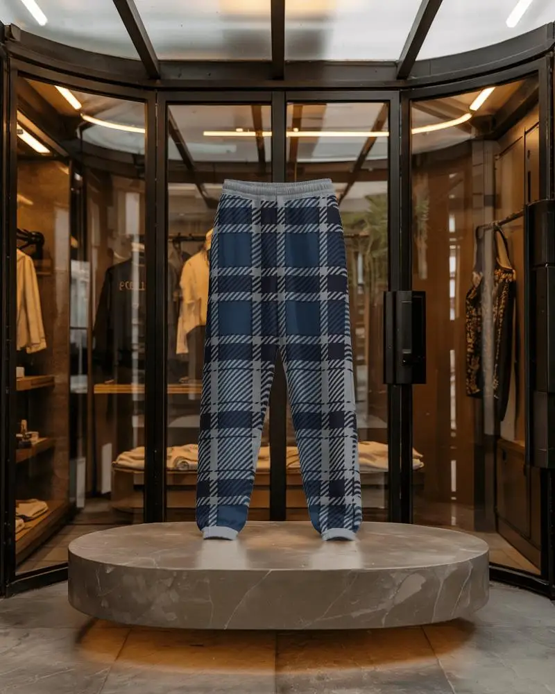 Elegant Sweatpants Mockup Showcased On Podium In Luxury Boutique Store Setting