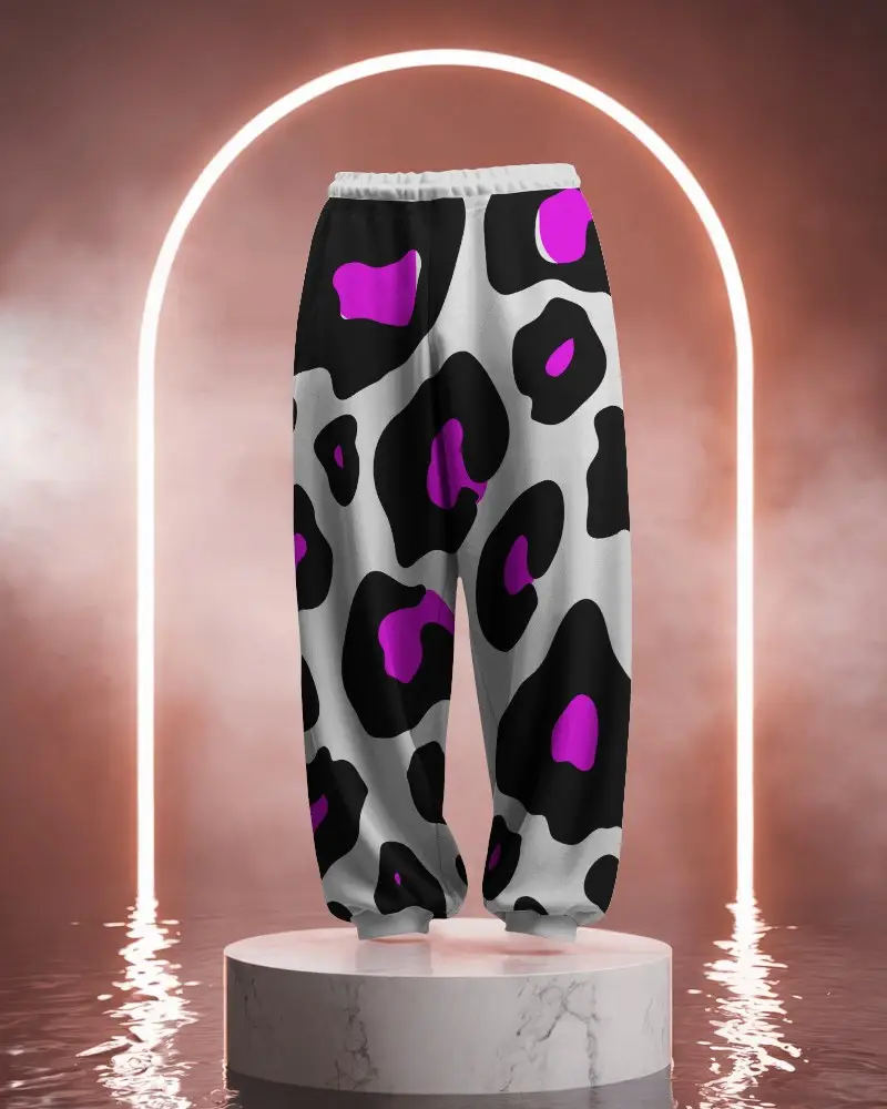 Elegant Sweatpants Mockup Showcased On Podium With Neon Arch And Misty Backdrop