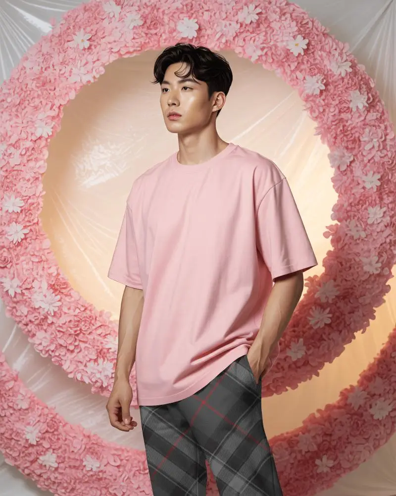 Soft Tone Sweatpants Mockup Pastel Floral Ring Backdrop And Clean Studio Style