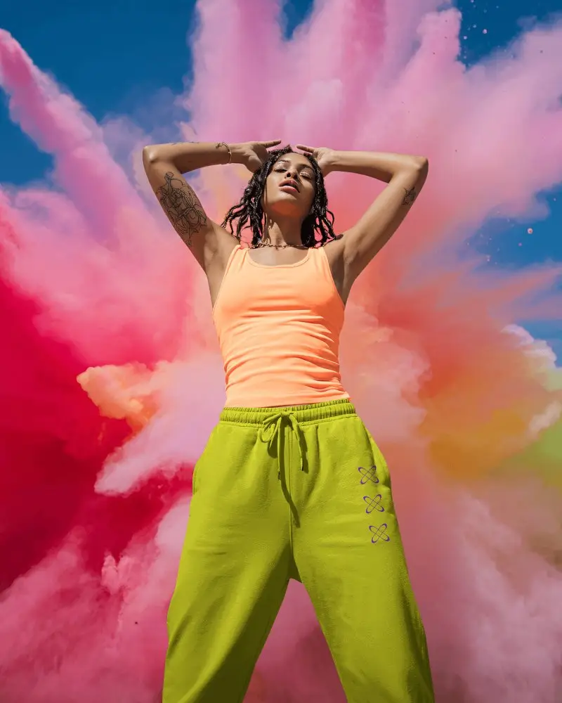 Vibrant Sweatpants Mockup Color Explosion Backdrop And Bold Summer Energy