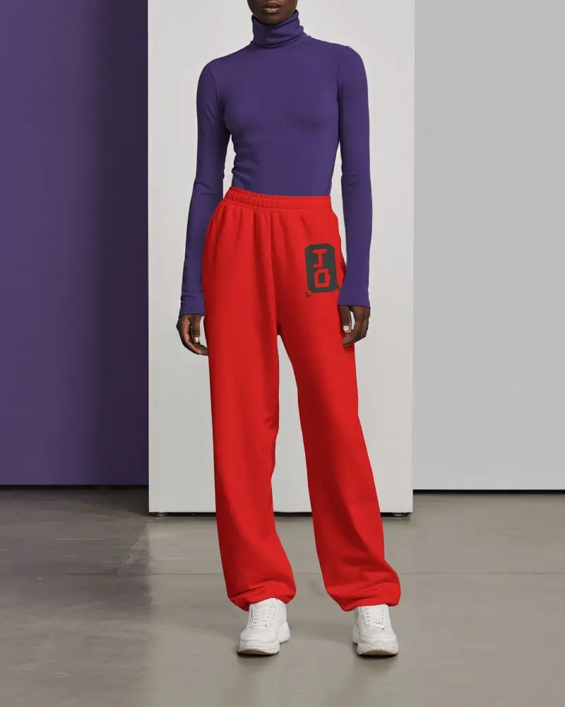 Modern Studio Sweatpants Mockup Elegant Figure In Purple Turtleneck Against Minimal Backdrop