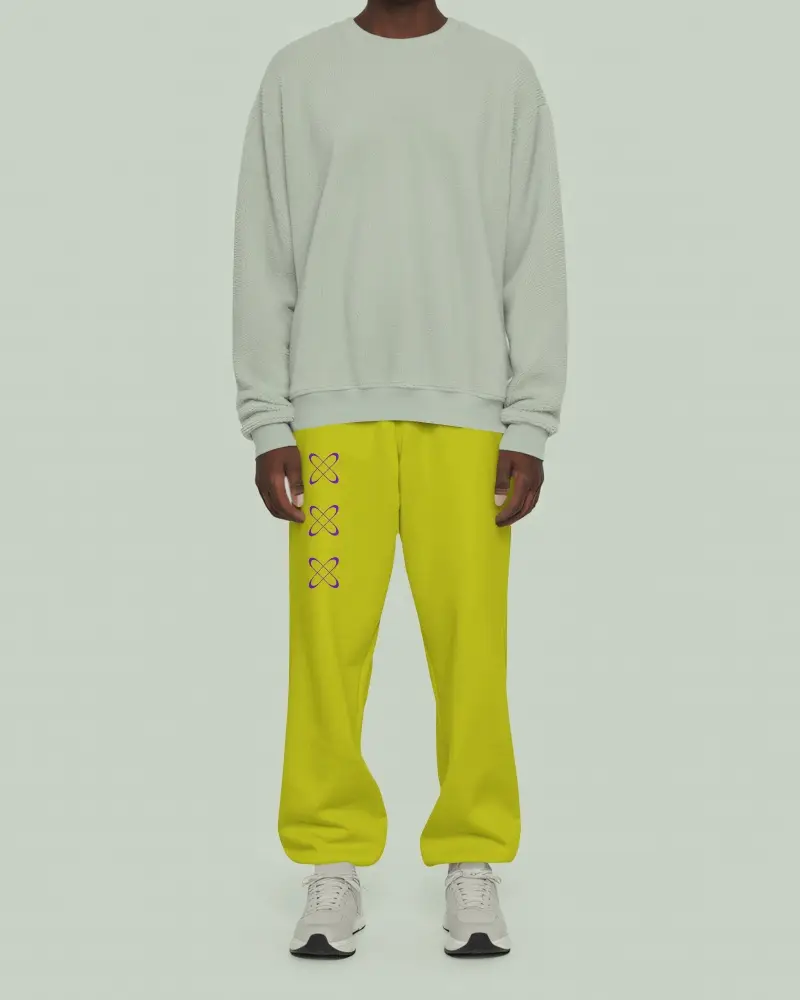 Muted Minimal Sweatpants Mockup Relaxed Figure In Soft Pastel Top Against Clean Light Background