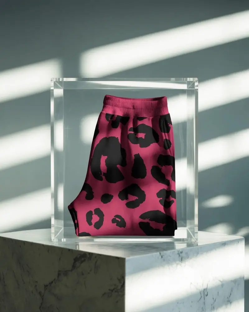 Luxury Display Sweatpants Mockup Folded Inside Glass Box With Dramatic Shadow Lighting