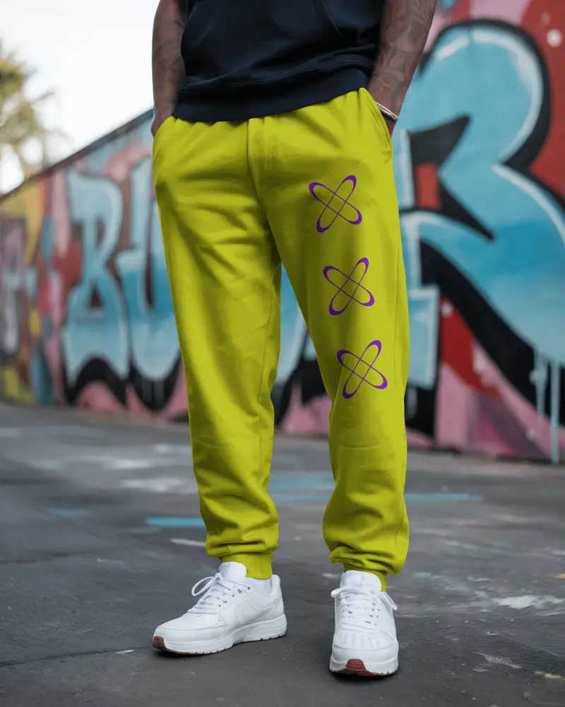 Graffiti Street Sweatpants Mockup Male Model Posing With White Sneakers Urban Vintage Vibe