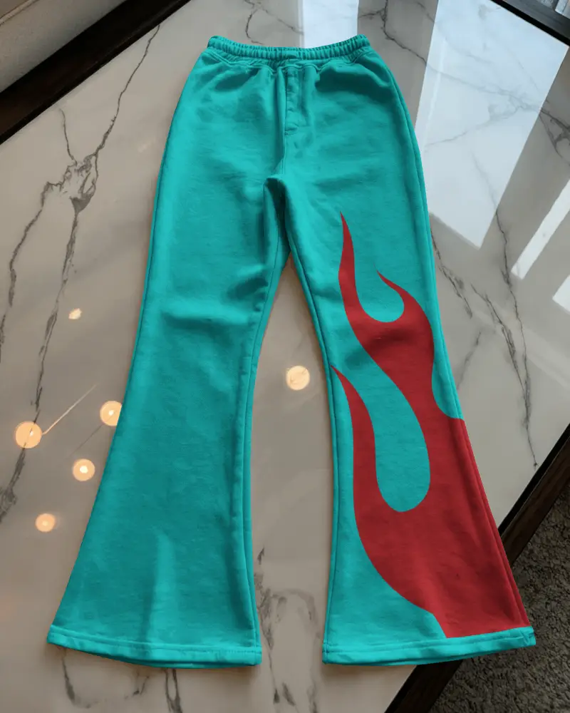 Flared Sweatpants Mockup Flatlay On Polished Floor Luxury Modern Fashion