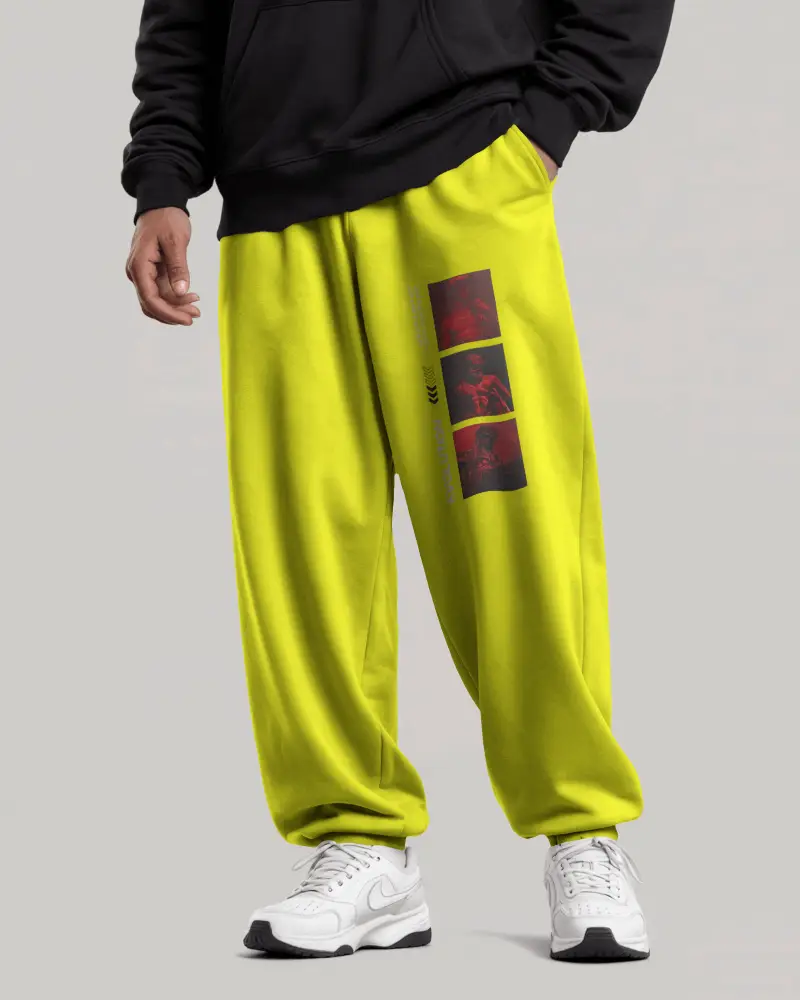 Relaxed Fit Sweatpants Mockup Male Model In White Sneakers On Clean Neutral Backdrop