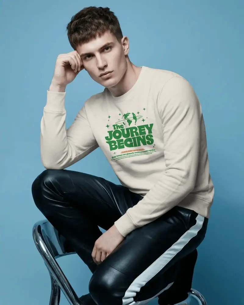 Comfortable Men Crewneck Sweatshirt Mockup For Custom Designs And Branding Presentations