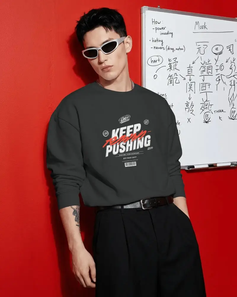 Streetwear Casual Men Sweatshirt Mockup Fashion Trendy Comfy Everyday Wear Lightweight Fit
