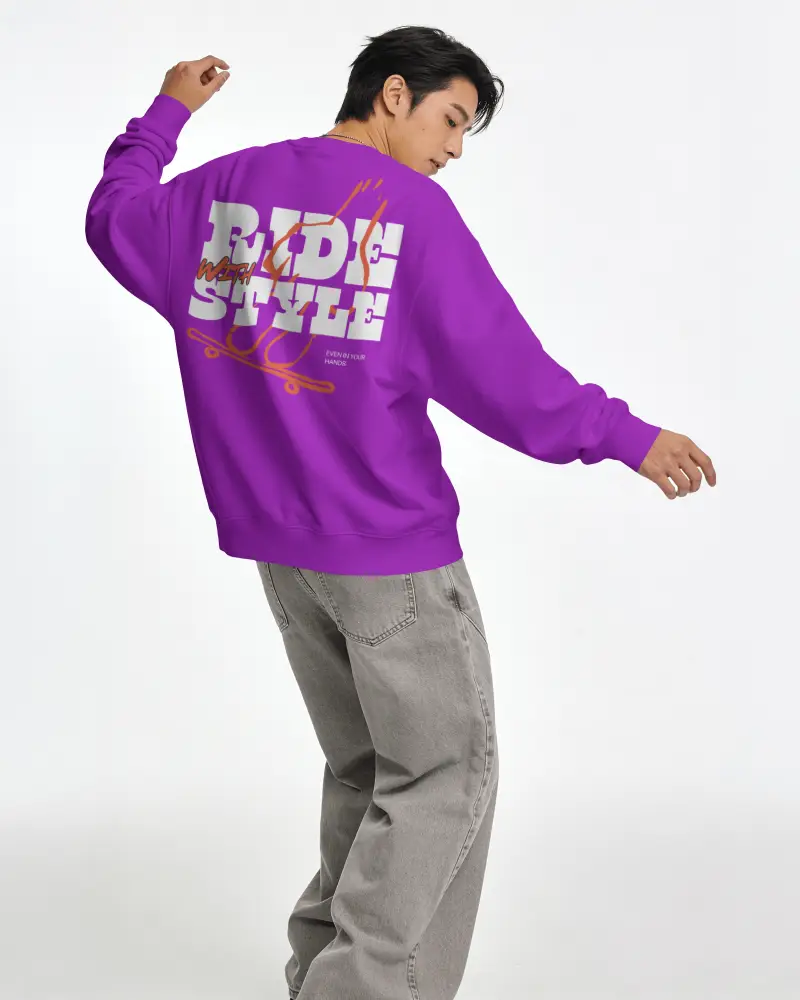 Long Sleeve Oversized Sweatshirt Mockup Male Model Showing Backside View With Neutral Pose