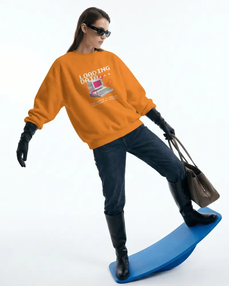 Blue Balance Board Sweatshirt Mockup Female Model Wearing Crewneck With Sunglasses And Boots