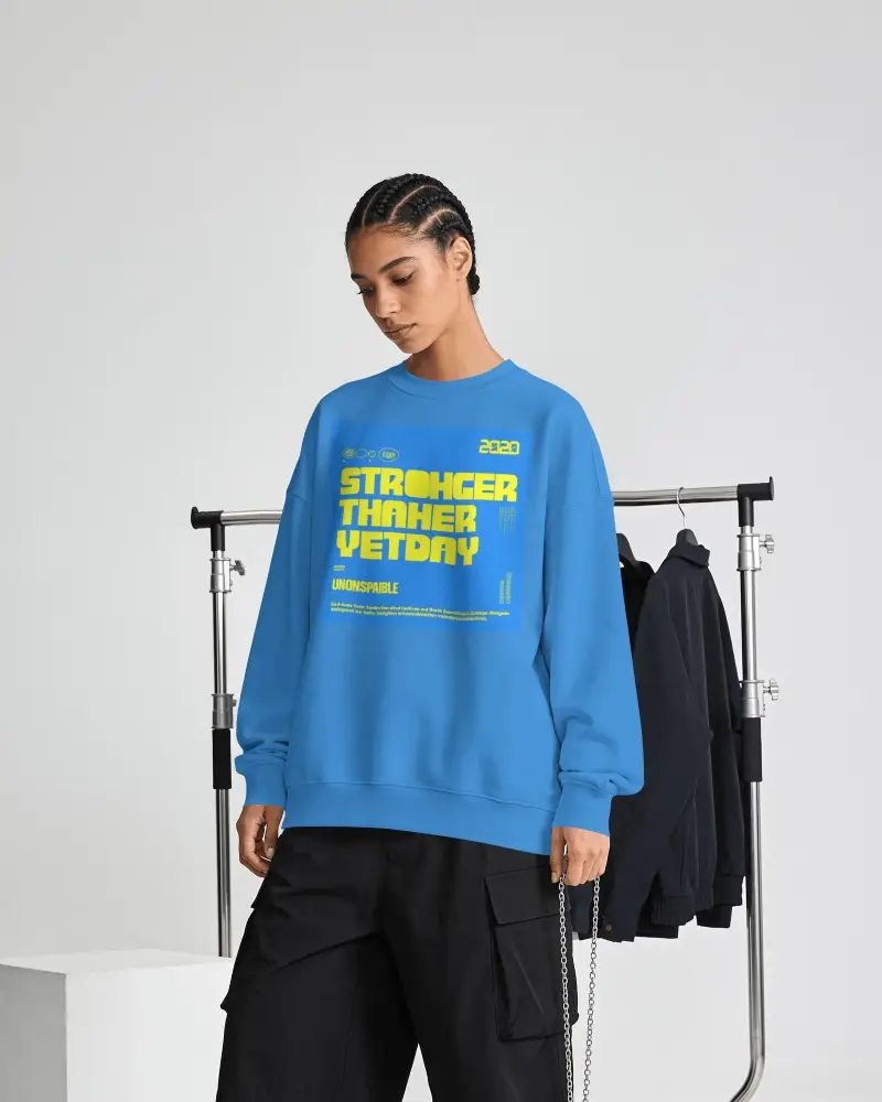 Oversized Sweatshirt Mockup Female Model With Cornrow Braids In Minimal Fashion Studio