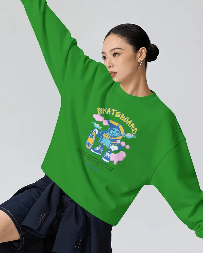 Sweatshirt Mockup Female Model In Dramatic Diagonal Fashion Pose Relaxed Oversized Silhouette