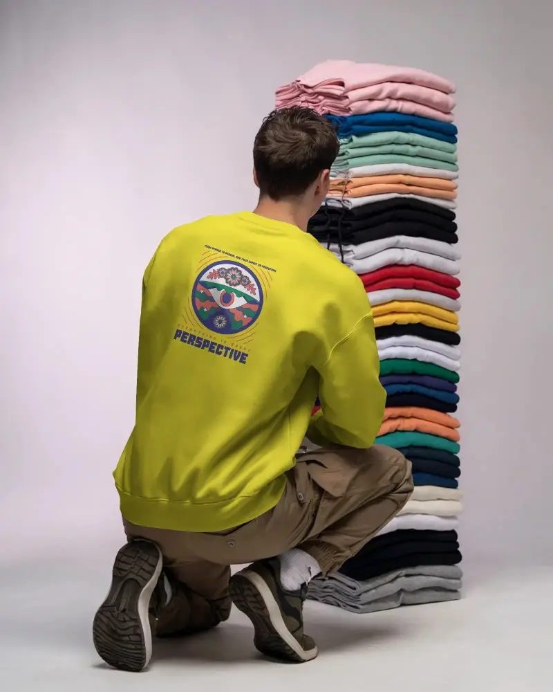 Trendy Casual Sweatshirt Mockup For Men Showcasing Variety Of Folded Apparel Stacks