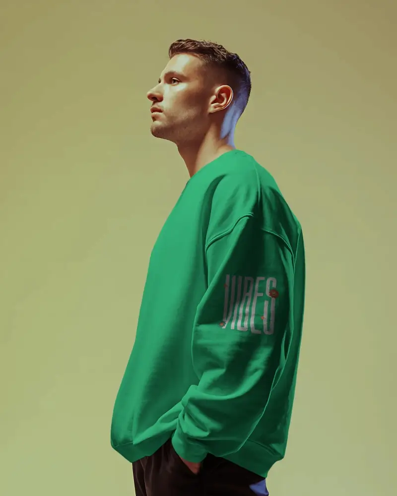 Casual Loose Fit Men Long Sleeve Sweatshirt Mockup Minimalist Style Modern Apparel