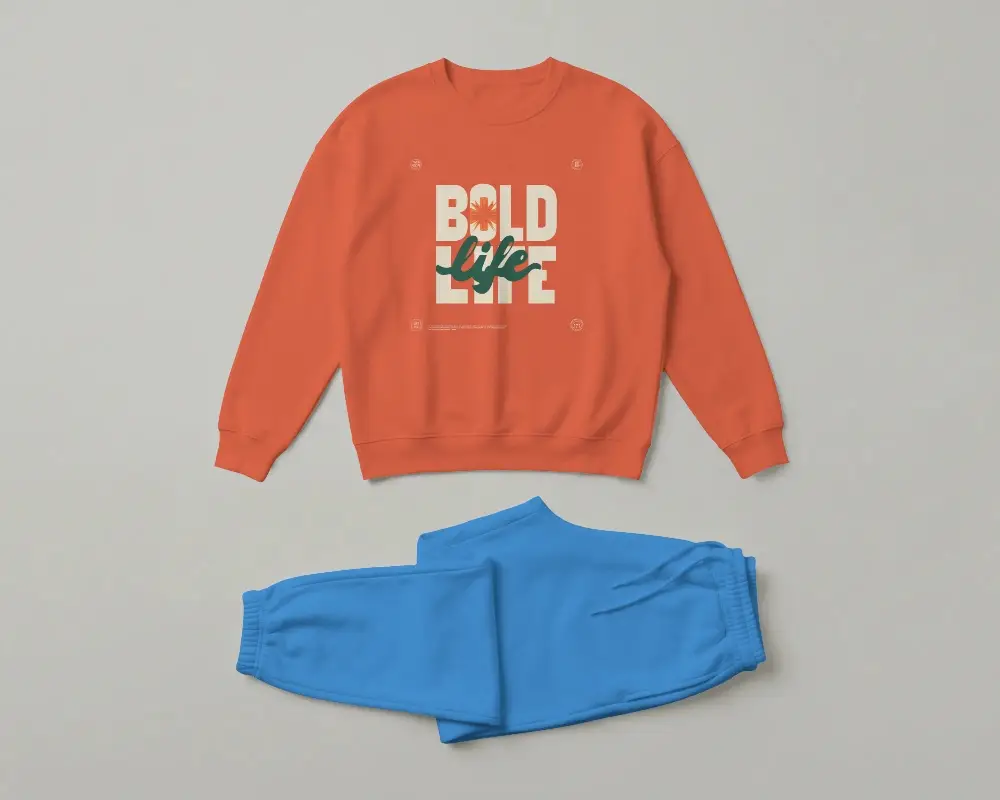 Premium Quality Crewneck Sweatshirt Mockup And Elastic Waist Drawstring Sweatpants Loungewear Set