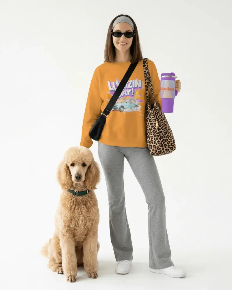 Cozy Casual Women And Dog Outdoor Wear Sweatshirt Mockup For Comfy Style Looks