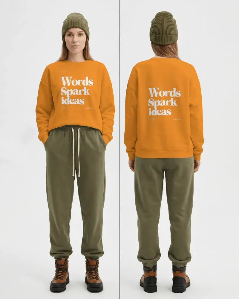 Comfy Casual Women Sweatshirt Mockup Front Back View For Design