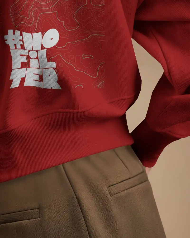 Close Up Back View White Sweatshirt Mockup With Brown Trousers In Studio Light