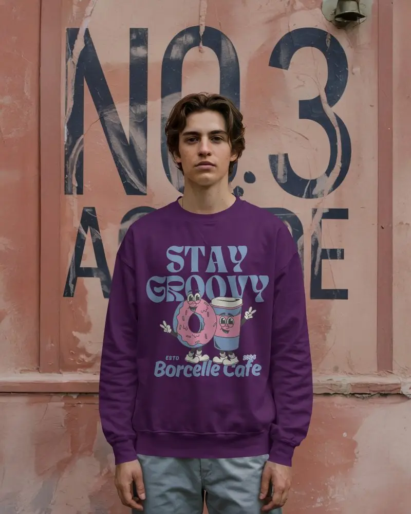 Urban Streetwear White Sweatshirt Mockup On Male Model Standing Against Urban Wall