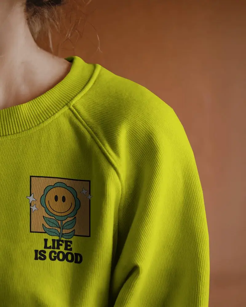 Close Up White Sweatshirt Mockup On Female Model Against Warm Earthy Background