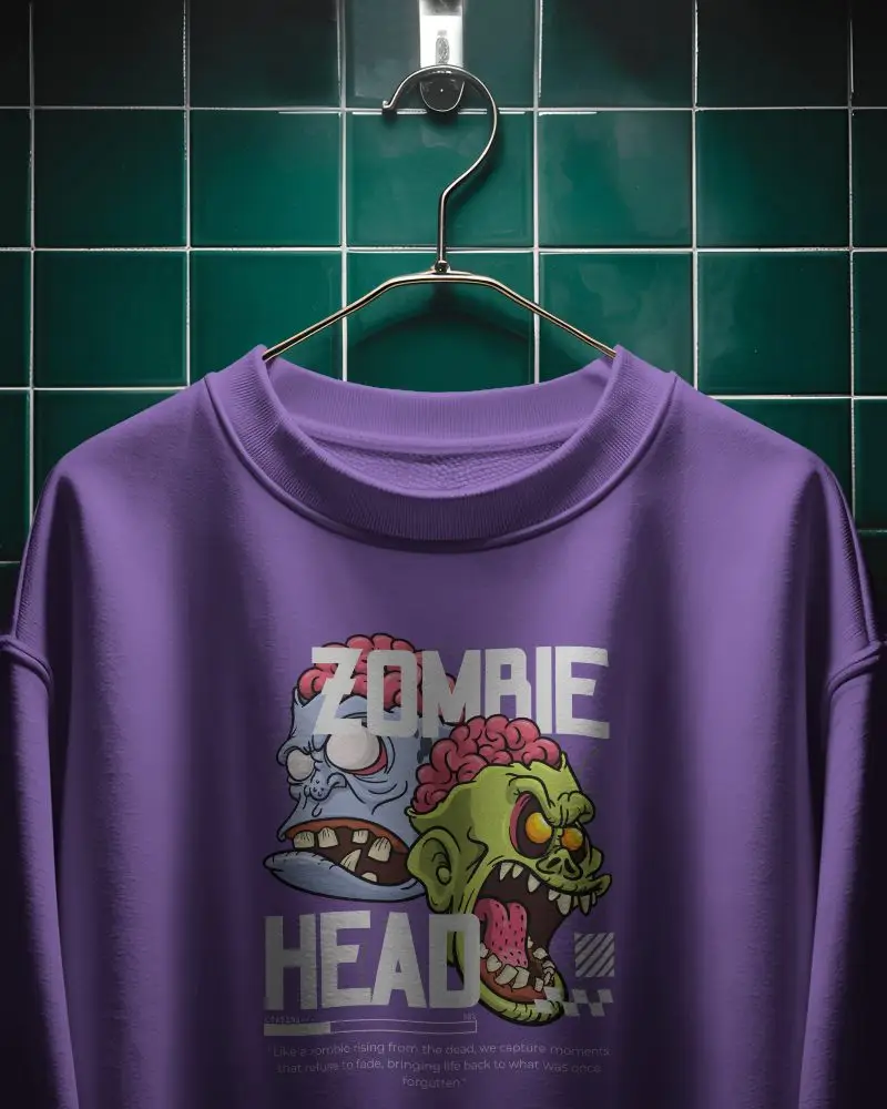 Hanging Sweatshirt Mockup In Dark Moody Bathroom Setting With Tiled Green Wall Backdrop
