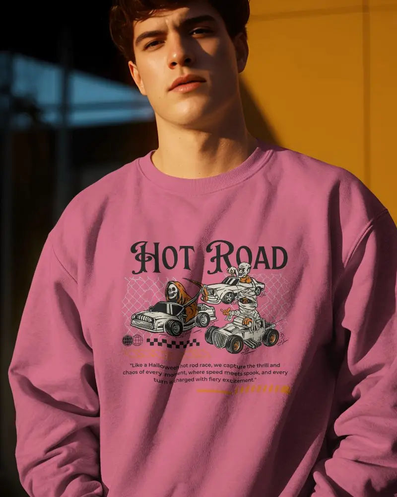 Serious Male Model Sweatshirt Mockup Standing Against Yellow Wall In Hard Sunset Lighting