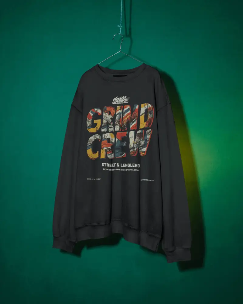 Green Wall Hanging Acid Washed Sweatshirt Mockup Minimal Clothing Display On Simple Hanger