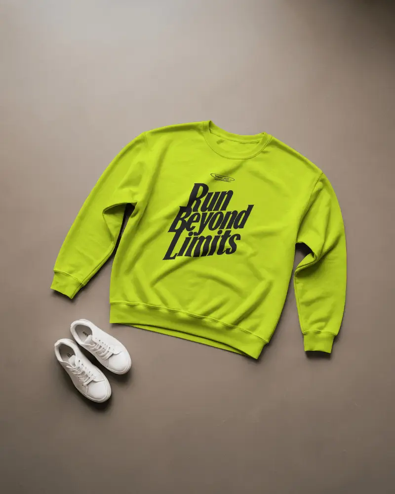 Ifestyle Lay Flat Sweatshirt Mockup With White Sneakers On Clean Neutral Floor